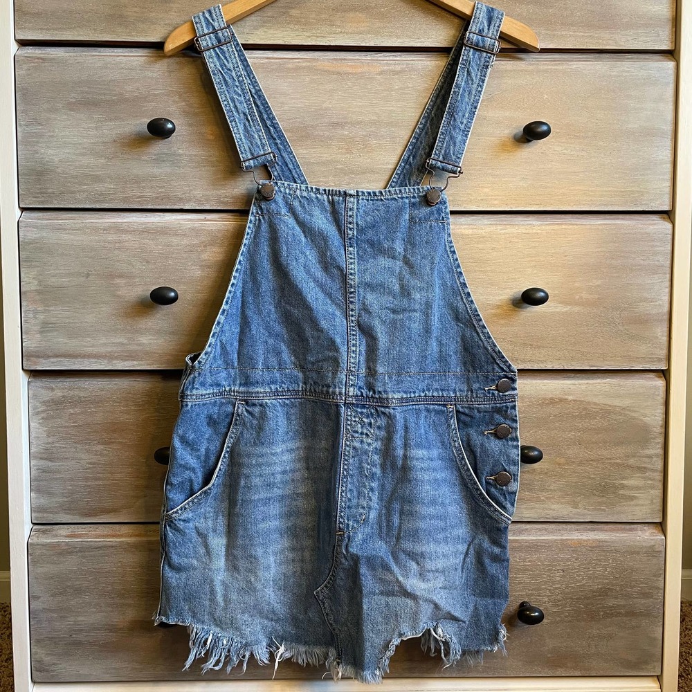 Free People Revolve Torn Up Raw Hem Denim Jumper Overall Dress - Picture 2 of 4